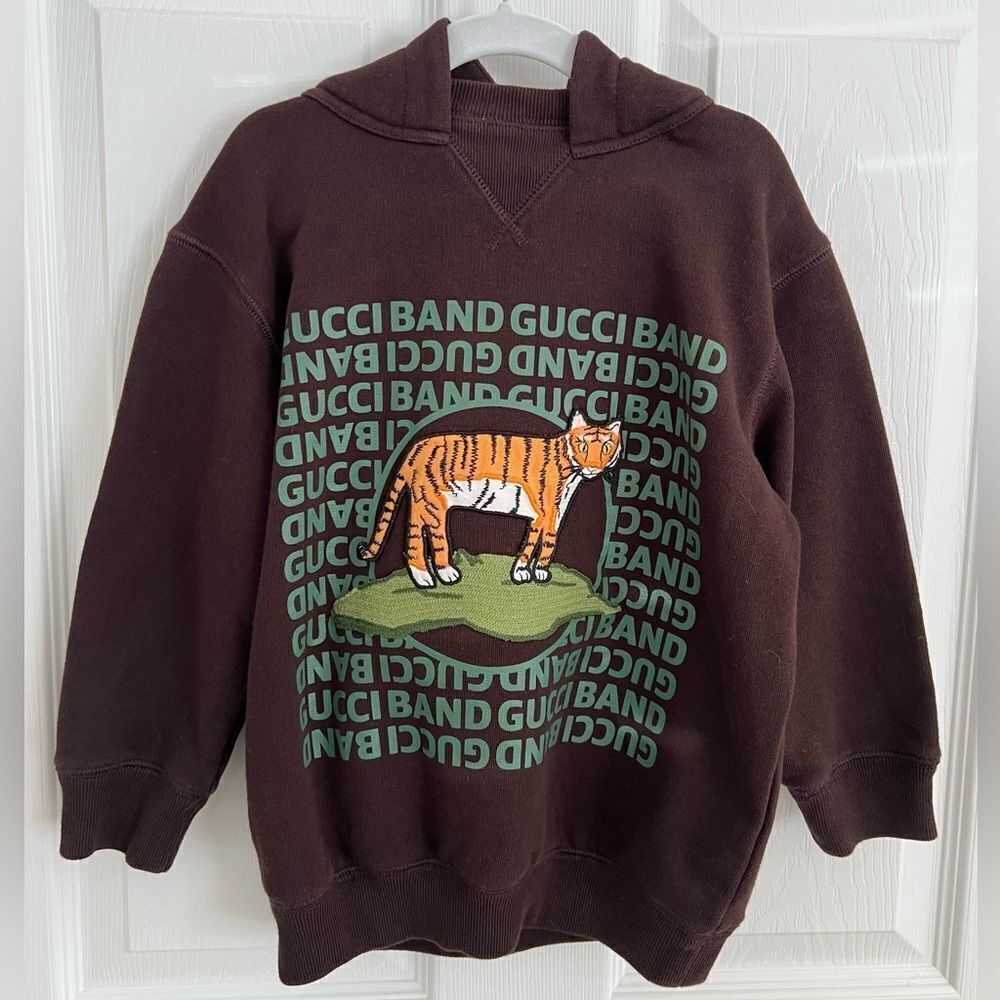 GUCCI BOYS BROWN TIGER LOGO HOODIE - 4